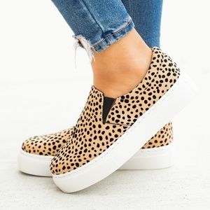 Qupid Faux Suede Leopard Print Slip-on Platform Sneakers, 6.5
